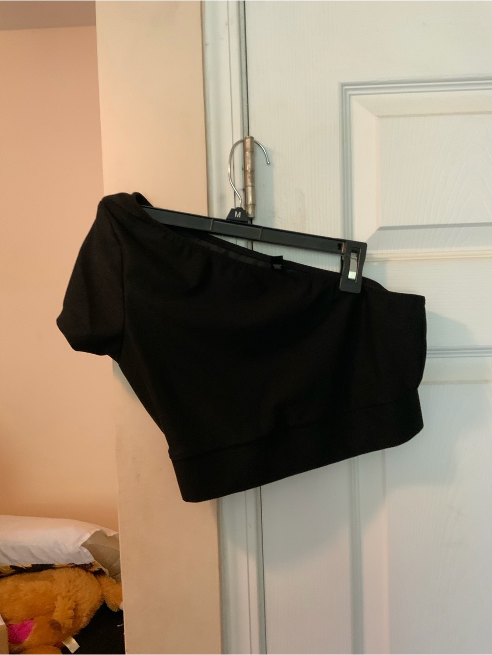 Black One-Shoulder Crop Top - Women